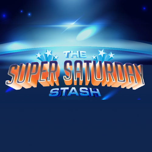 Image promoting Super Saturday Stash event with $15,000 in cash prizes and drawings every 30 minutes from 5PM to 7PM.